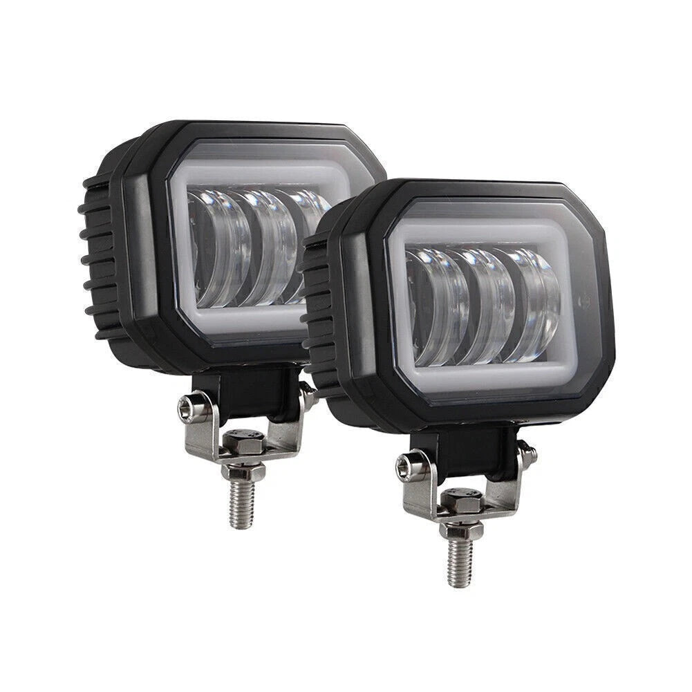 Set of 2 4-Inch Square LED Work Light Bars for Motorcycle (12V-24V)