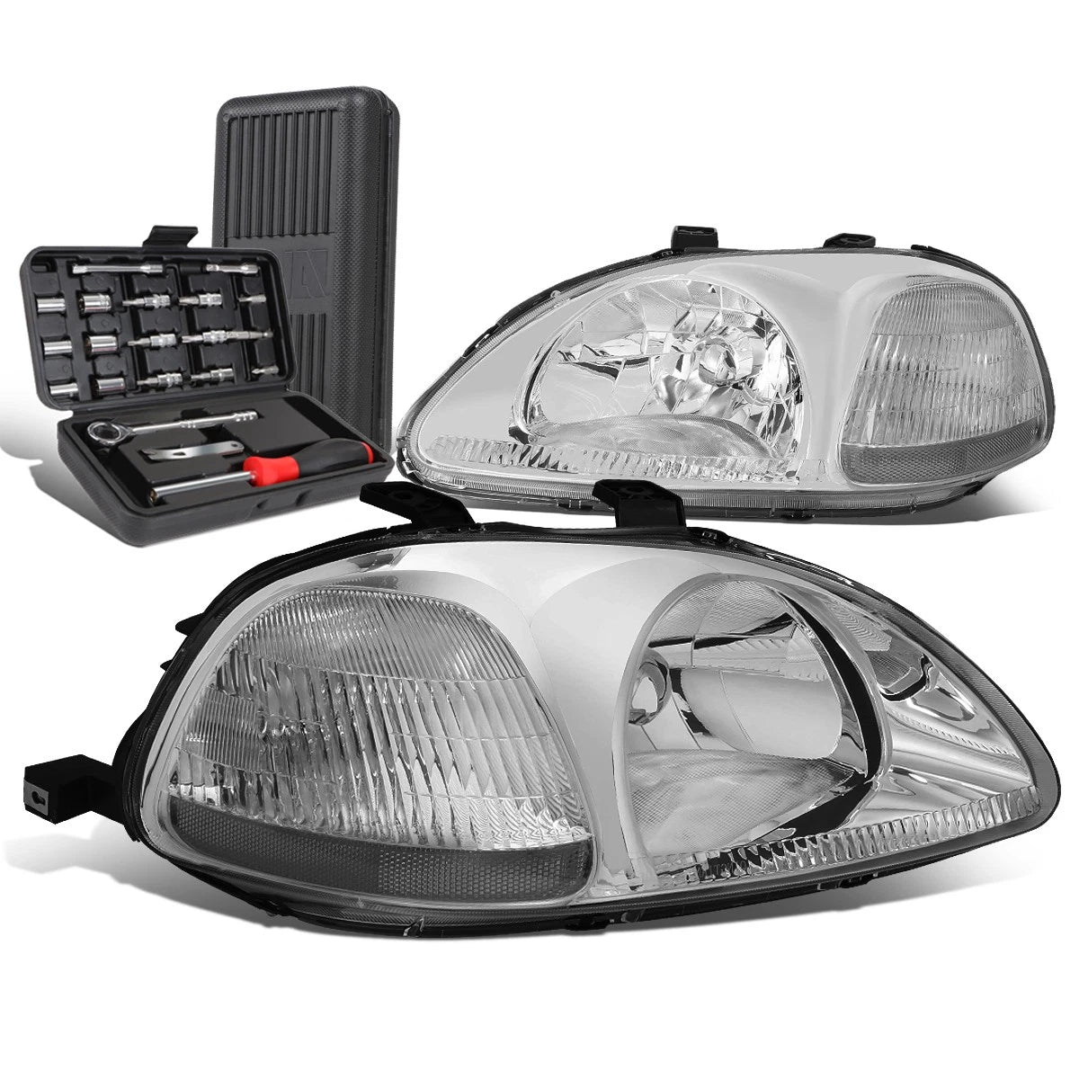 Pair of Chrome/Clear Signal Headlights for Honda Civic (1996–1998)