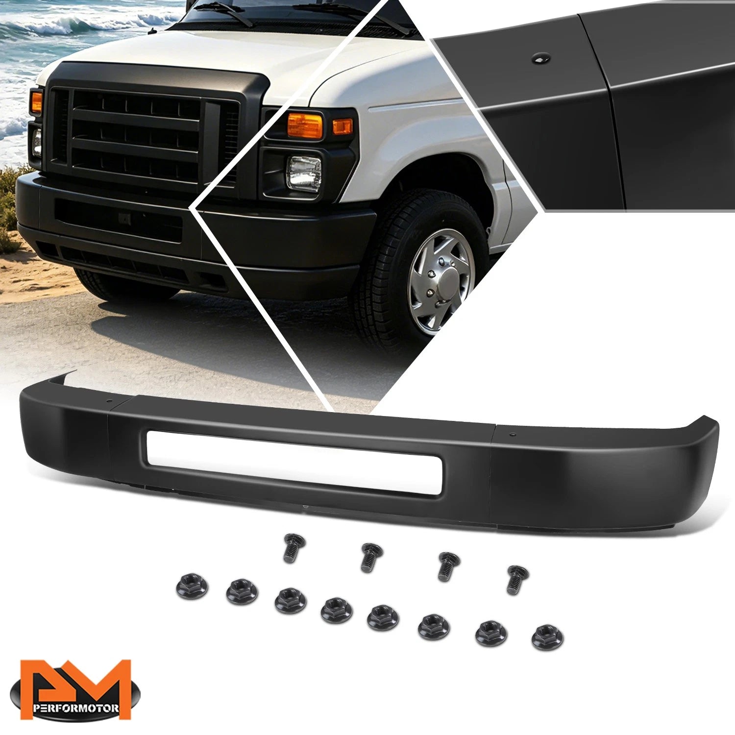 Steel Front Bumper Face Bar for Ford E150 E250 E350 E450 (2008–2019) Black