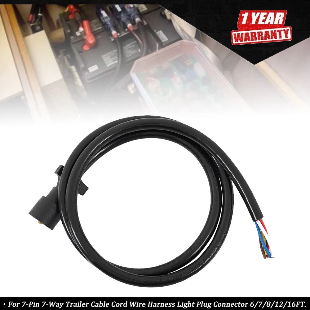 7-Pin 7-Way Trailer Cable Cord for Various Trailers (6/7/8/12/16FT)
