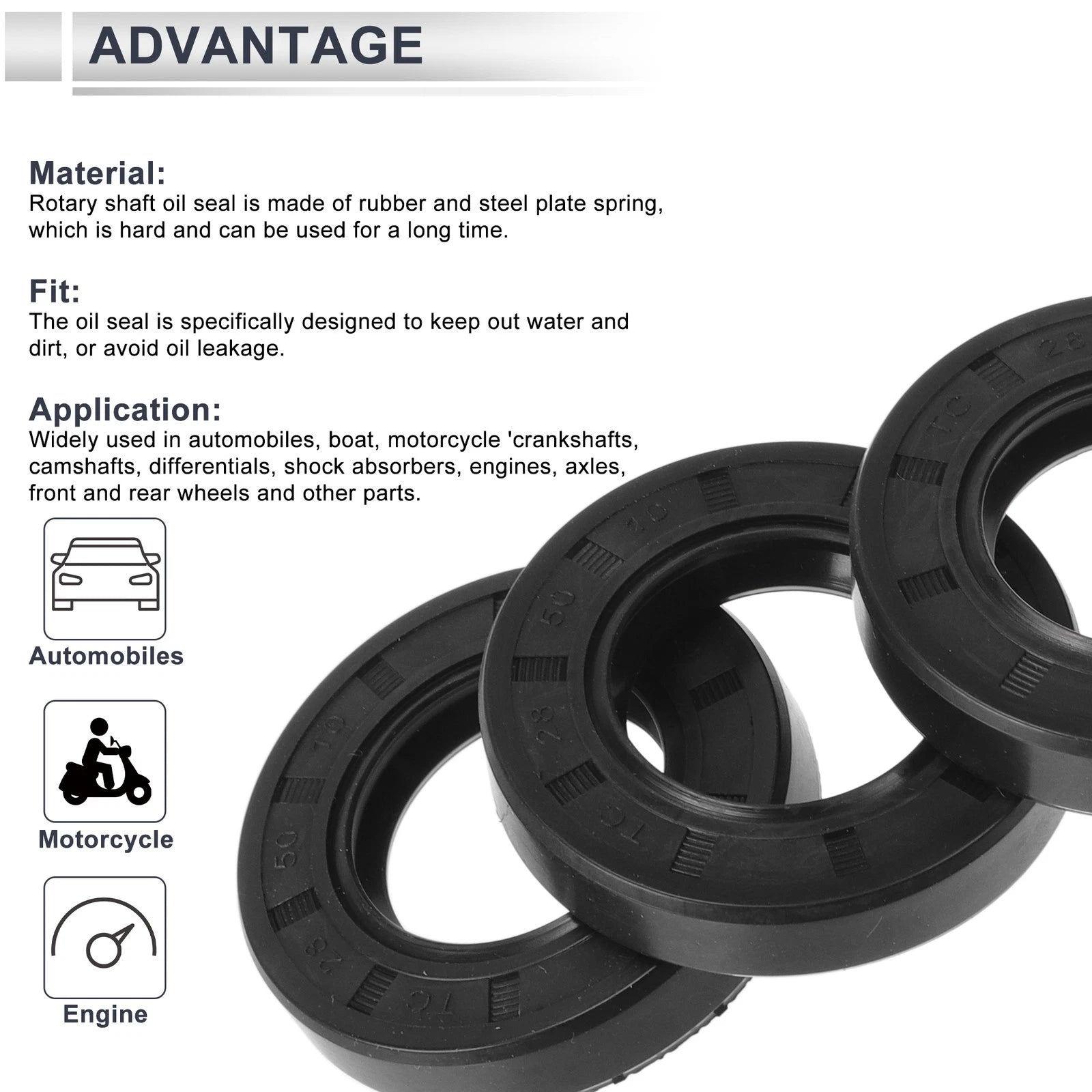 Set of 5 Oil Seal Rotary Shaft Seal TC Ring Nitrile Rubber 28x50x10mm