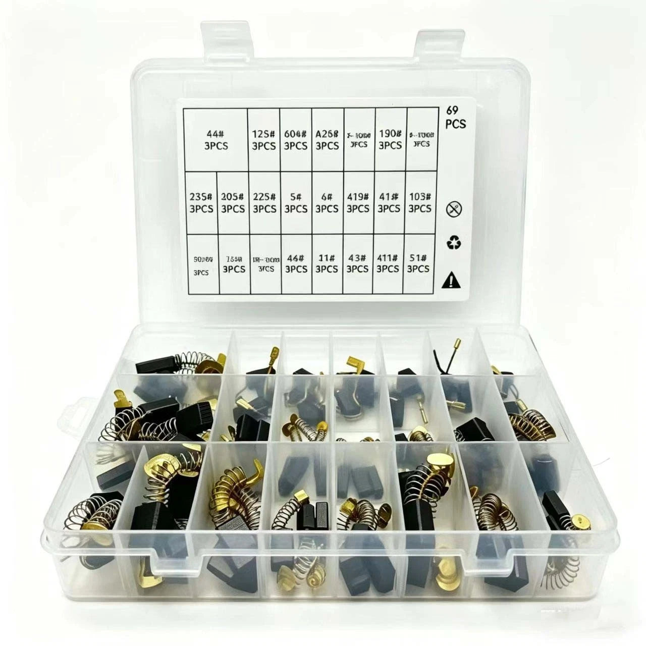 Carbon Brush Set for Power Tools (69 Pieces, 23 Size Variants)