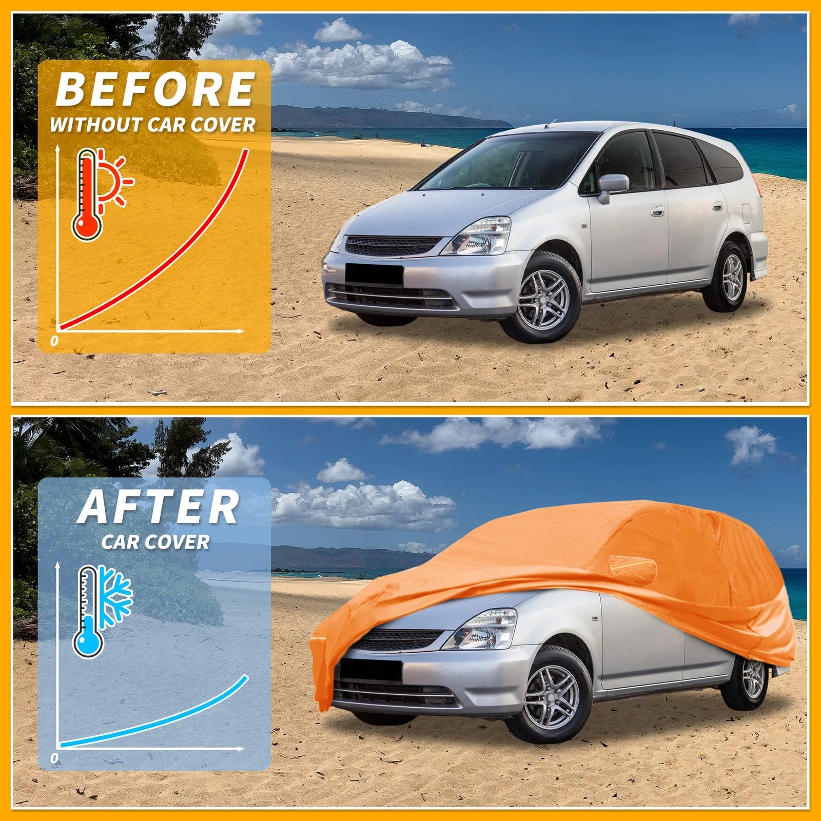 Waterproof Car Cover for Honda Odyssey (2018–2023) 210D-PU, Orange, Zipper