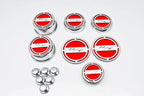 13pc Etched "R/T" Fluid Cap Covers w/Bright Red Vinyl Inlay for 08-19 Challenger