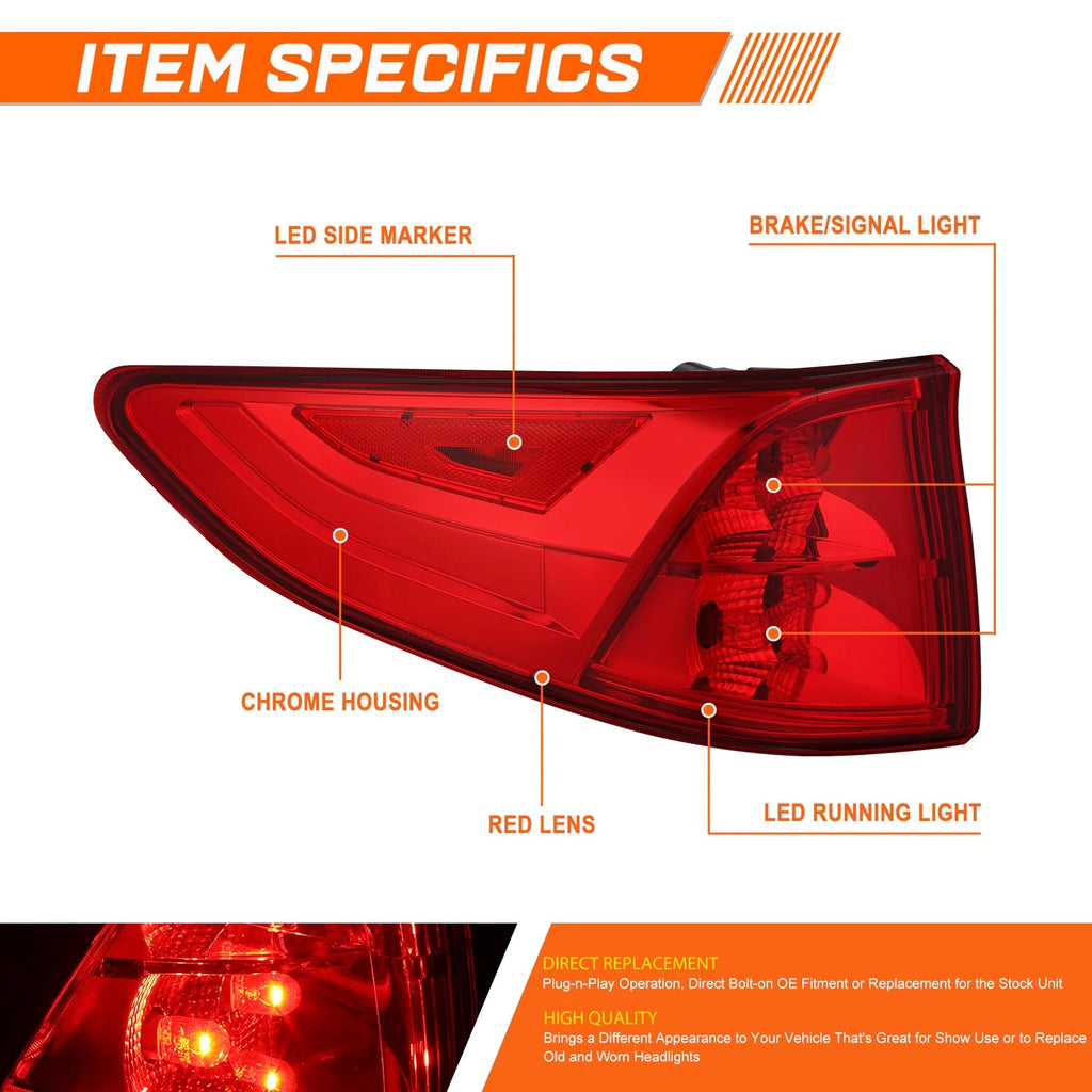 Chrome Outer LED Tail Light Brake Lamp for Honda Odyssey (2018–2023)