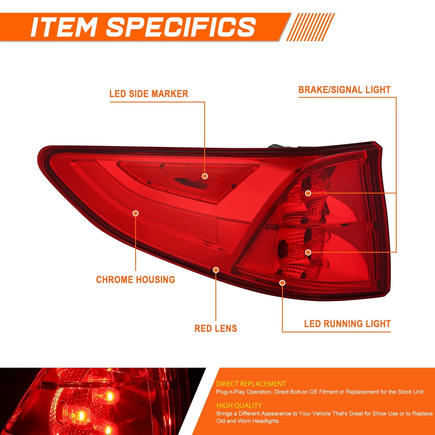 Chrome Outer LED Tail Light Brake Lamp for Honda Odyssey (2018–2023)