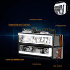 C-Shape LED DRL Headlights Smoked/Amber for GMC C/K Pickup Suburban Yukon (1994–2000)