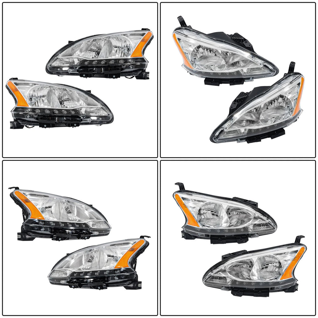 Headlight Assembly Set for Nissan Sentra (2013–2015) Halogen LED DRL Clear