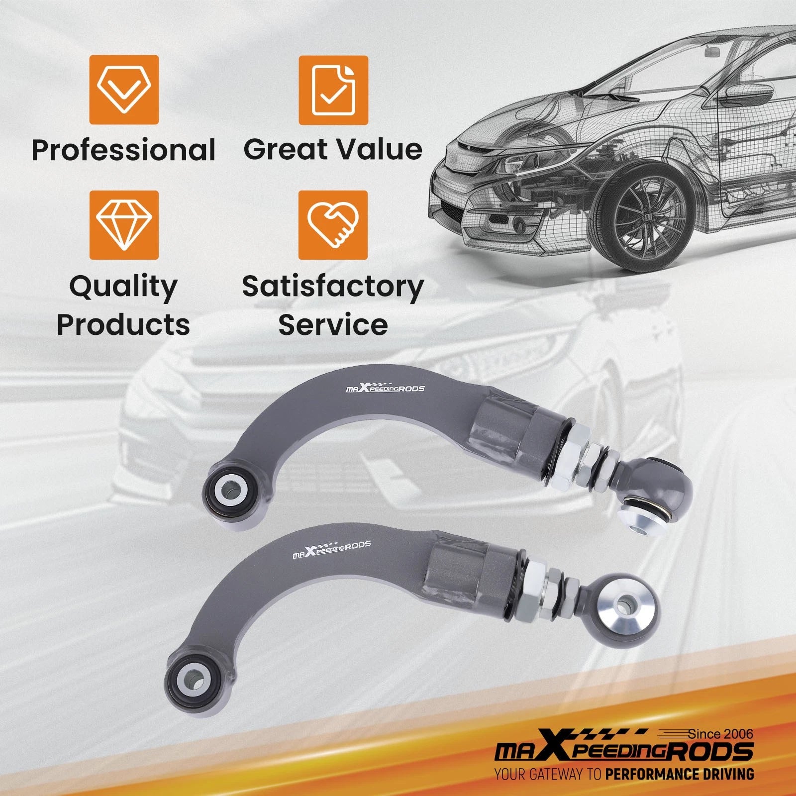 2X Adjustable Rear Camber Arms for Ford Mustang (2015–2020)