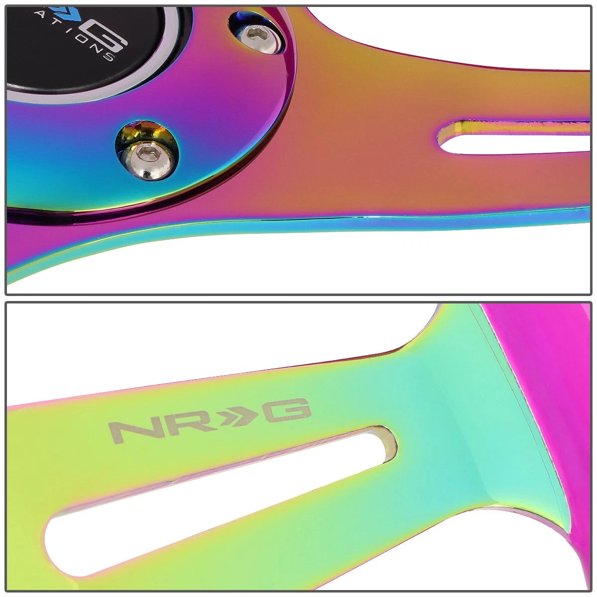 NRG 35cm Neon Purple Wood Grain Neo Chrome Steering Wheel for Universal (2010–2023)