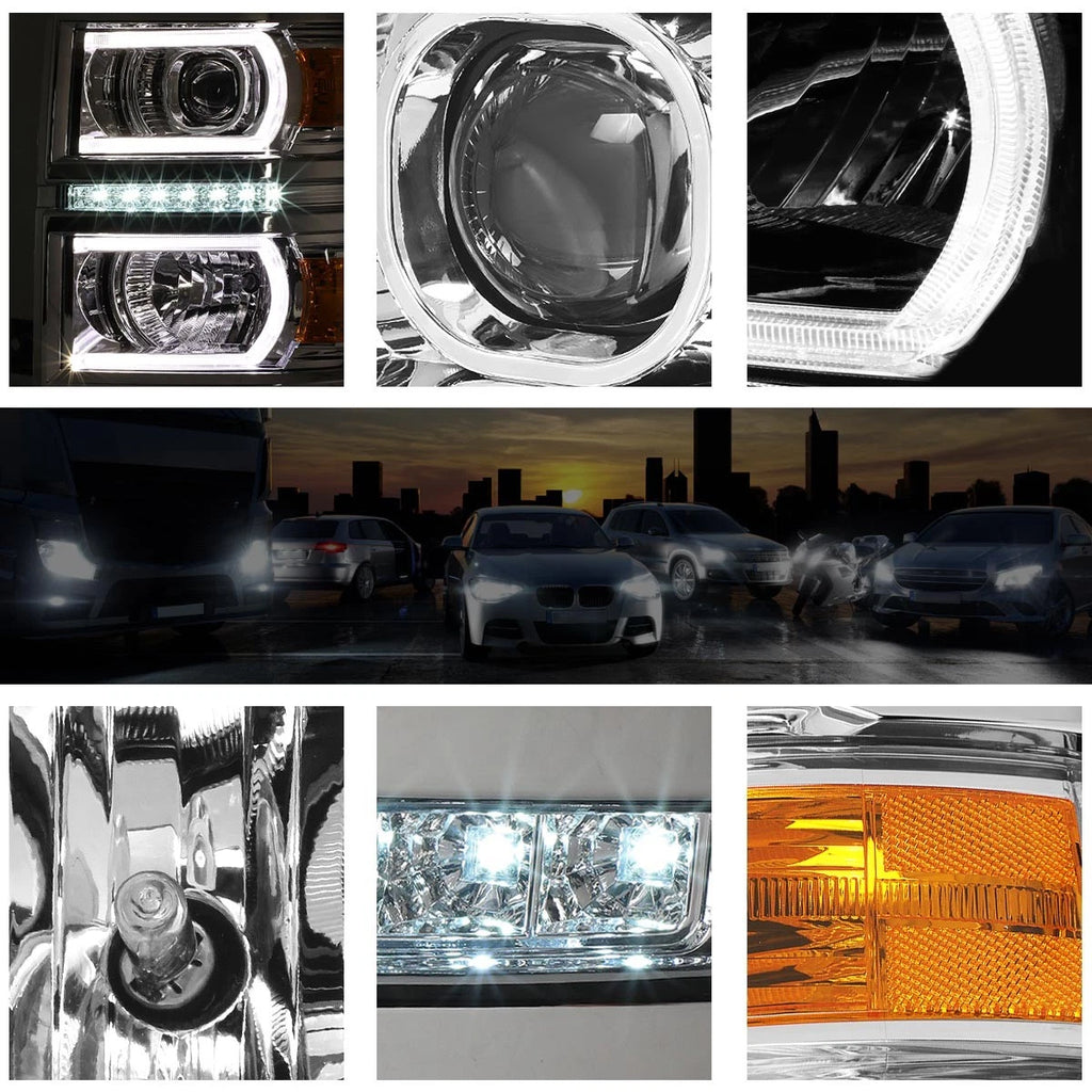 LED Projector Headlight Chrome Housing for Chevy Silverado (2014–2015)