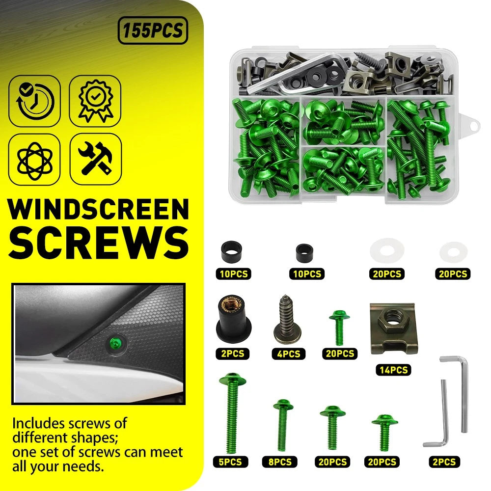 155pcs Green Aluminum Fairing Bolts Kit for Suzuki GSXR600/750/1000 (2001–2023)