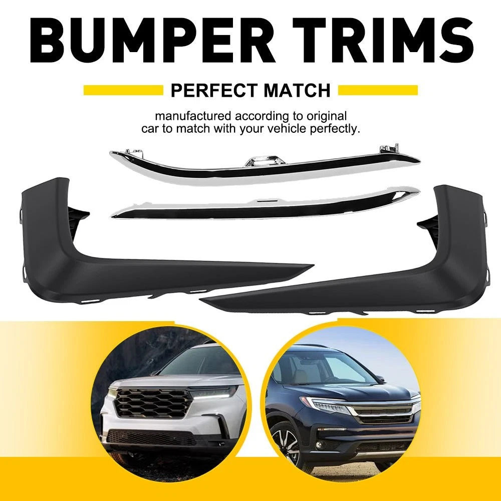 Set of 4 Front Bumper Trim for Honda Pilot (2019–2022) Chrome Black