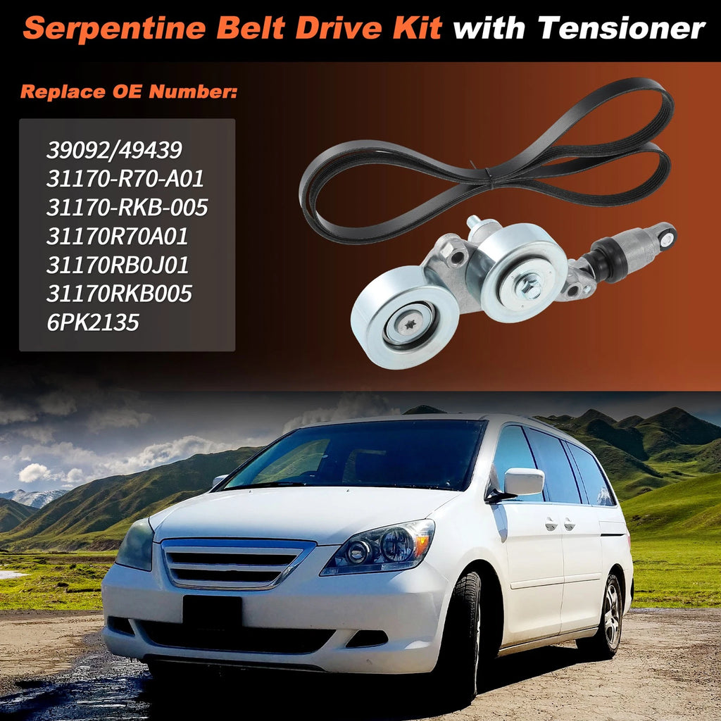 Drive Belt Tensioner Kit with Belt for Honda Accord Odyssey Pilot (2003–2017)