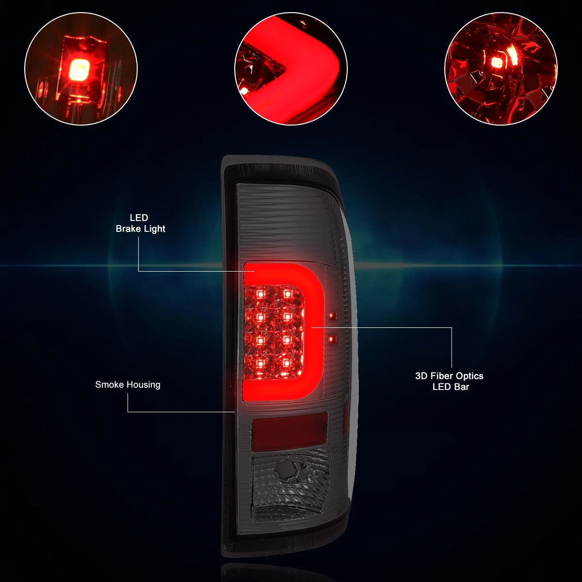 Red 3D LED C-Bar Tail Light Brake/Reverse Lamp for Ford Super Duty (2008–2016)