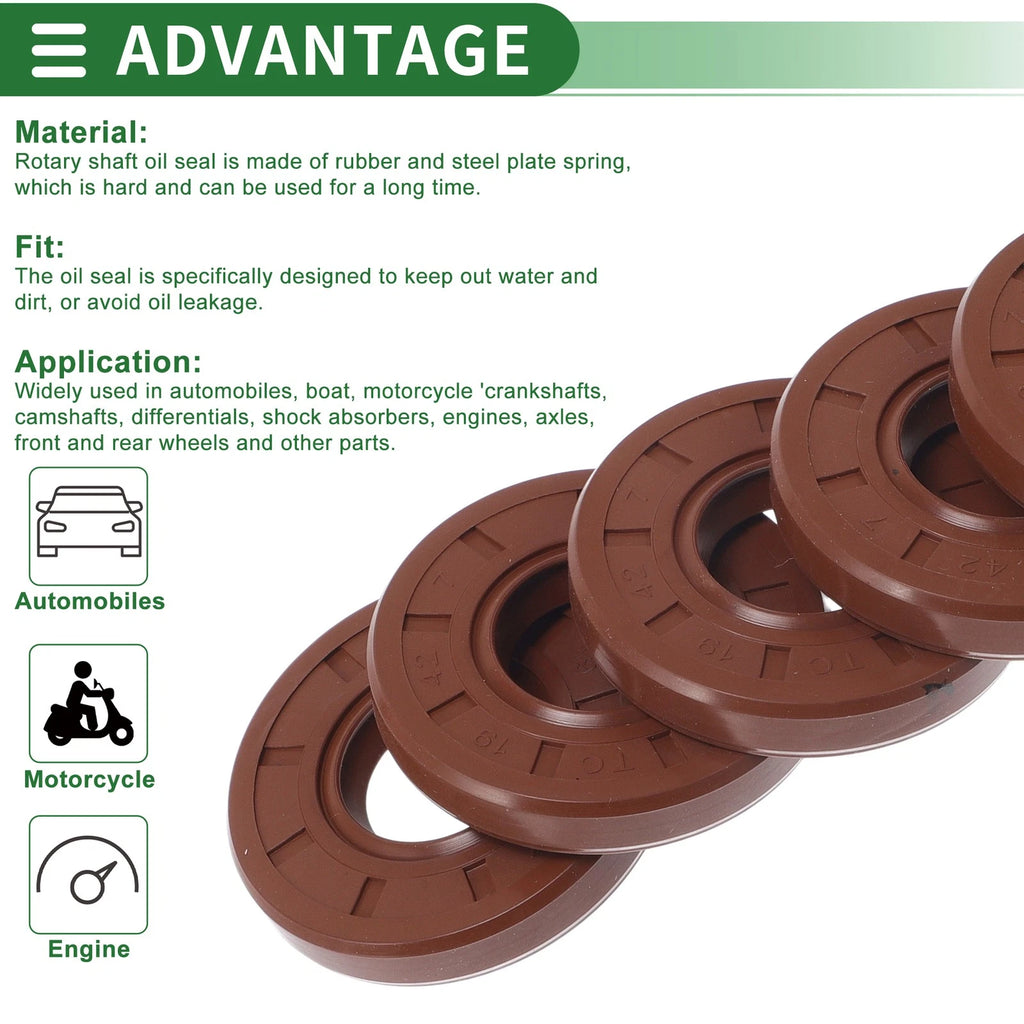 Set of 5 Oil Seal Rotary Shaft Seal FKM Rubber 19x42x7mm