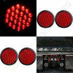Set of 4 LED Side Marker Tail Lights for Trailer (24V, Round, Red)
