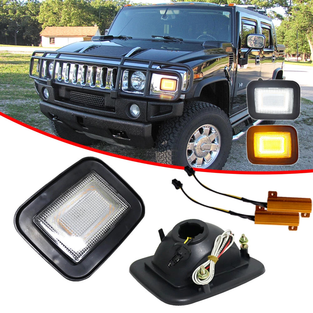 Clear Switchback LED Front Bumper DRL Turn Signal Lights for Hummer H2 (2003–2009)