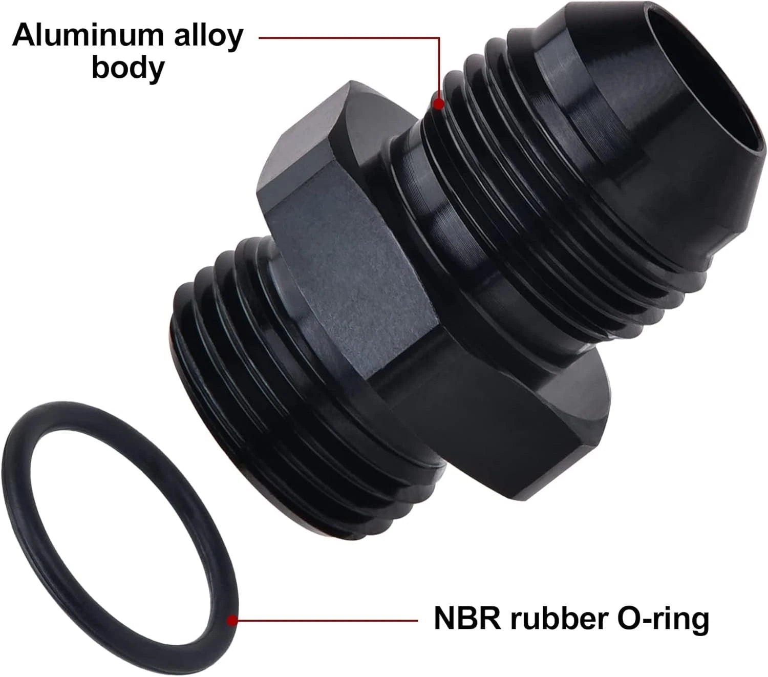 AN8 Black Aluminum Male to AN8 ORB Compression Fitting Adapter for Universal