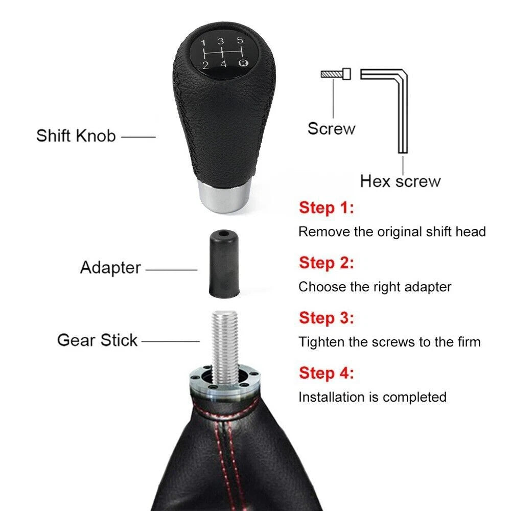 Black Leather 5 Speed Manual Gear Shift Knob