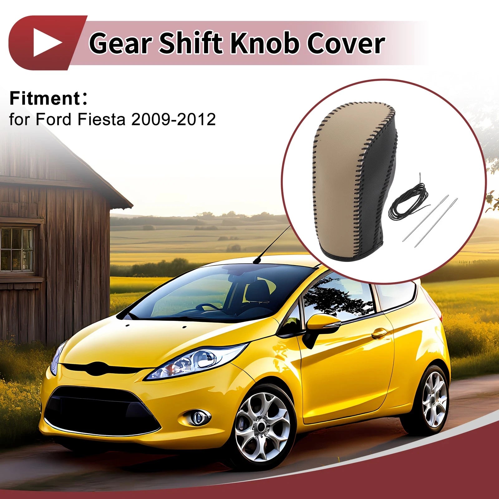 1Pc Gear Shift Knob Cover for Ford Fiesta (2011–2019) Beige Faux Leather