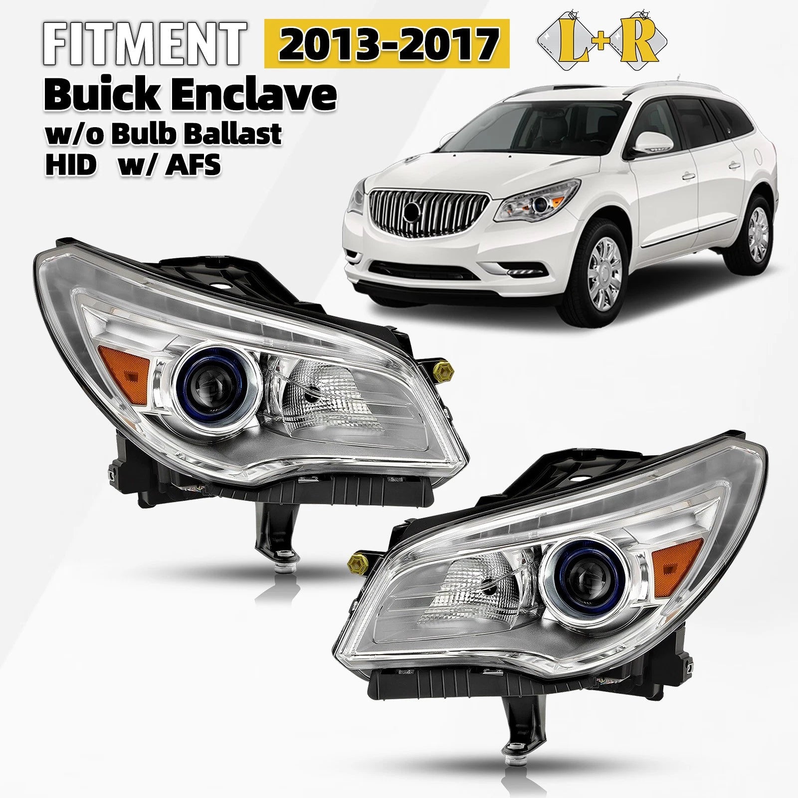 HID/Xenon Headlight Pair for Buick Enclave (2013–2017) AFS w/o Bulb