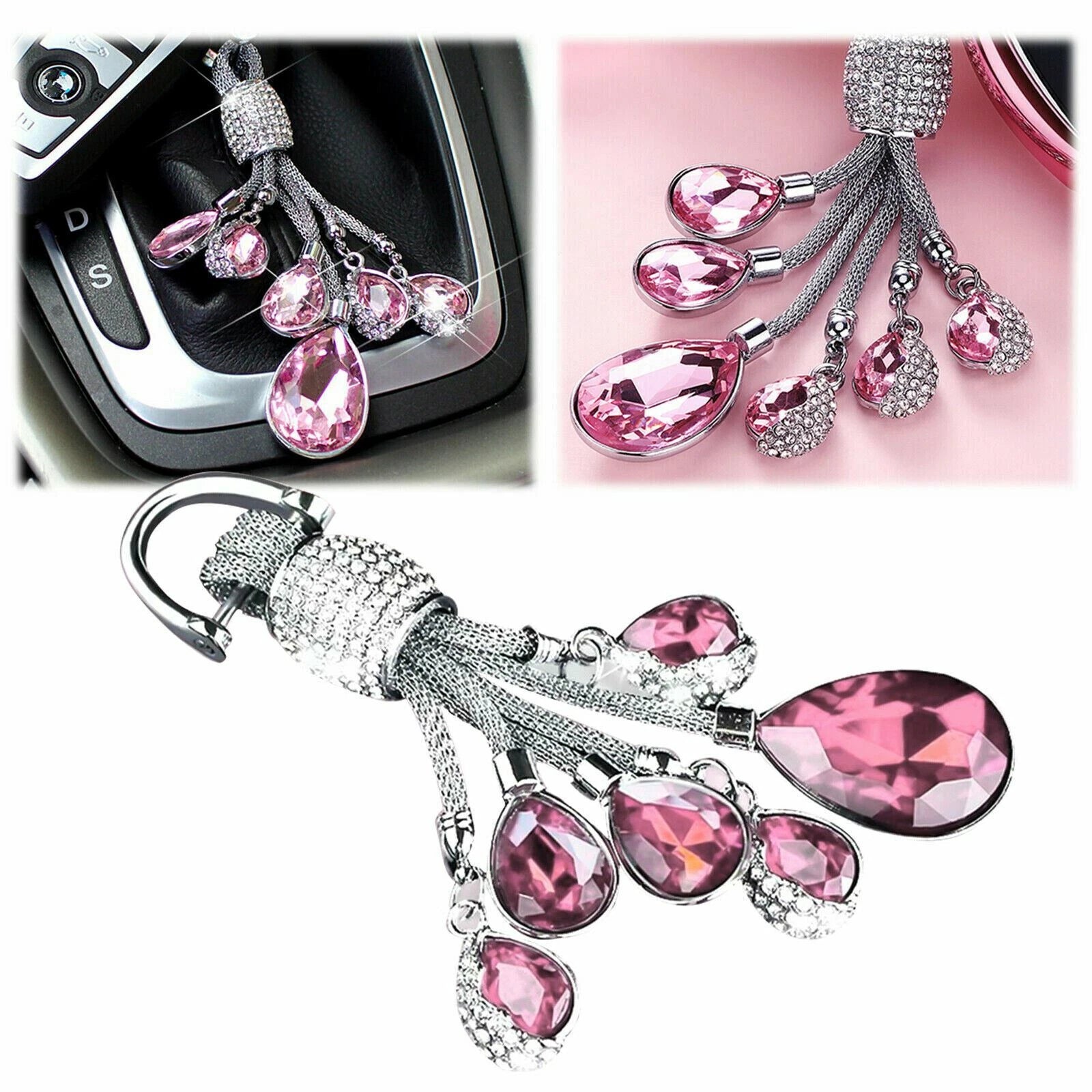 Pink Crystal Diamond Water-Drop Hanging Keychain for Ram (2011–2024)