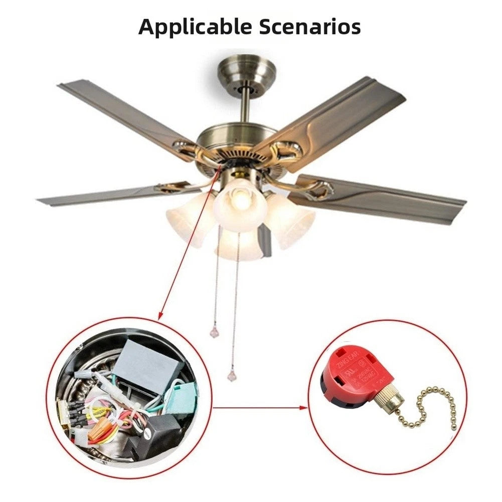 4-Speed Pull Chain Switch for Ceiling Fans, Pendant Lights, Wall Lamps