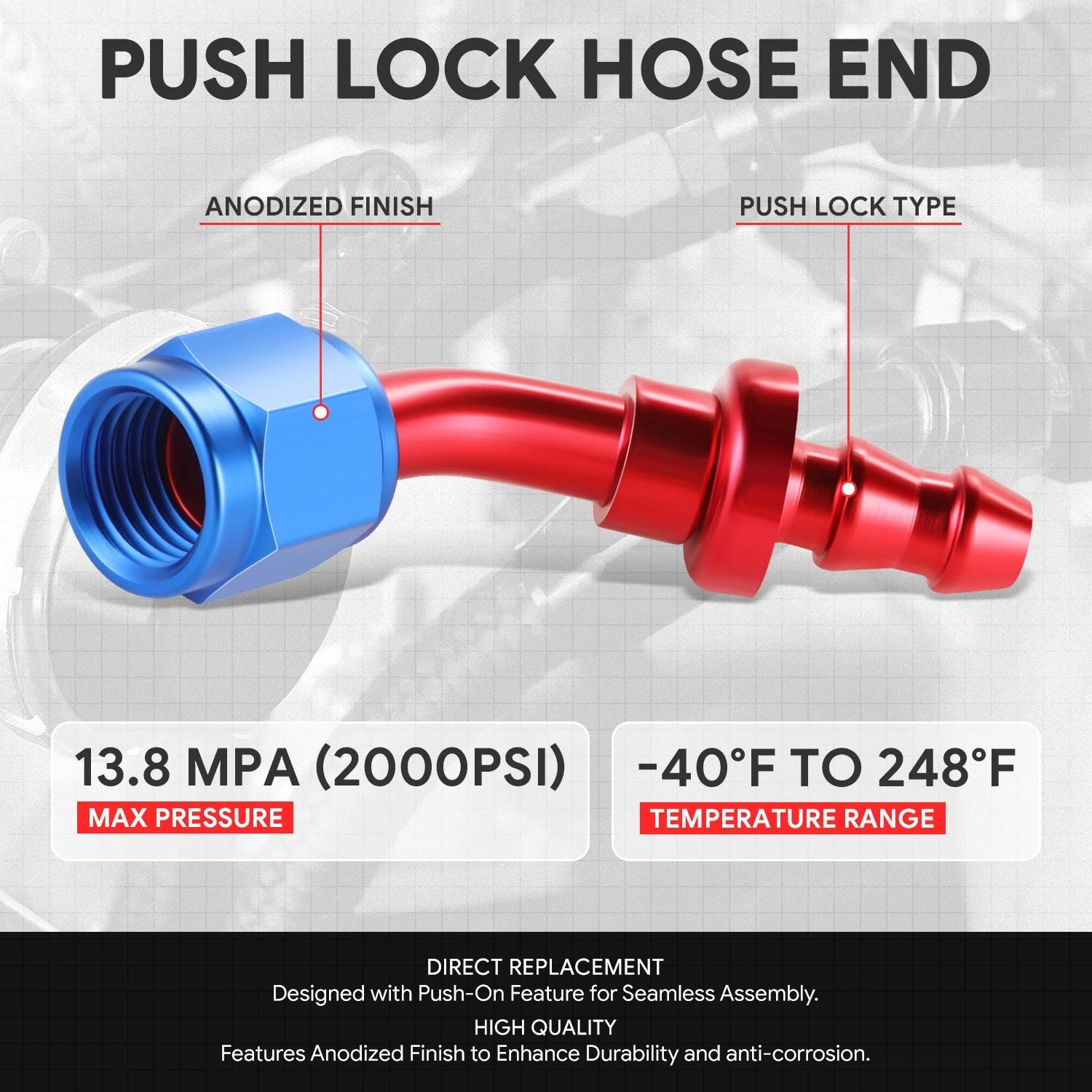 AN4 45 Degree Swivel Oil/Fuel Line Hose End Push-On Male Fitting for