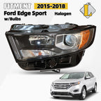 Halogen Headlight for Ford Edge Sport (2015–2018) Left Driver Side, Black