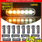 16X LED Amber/White Side Marker Flash Strobe Light Bar Kit for Tow Truck