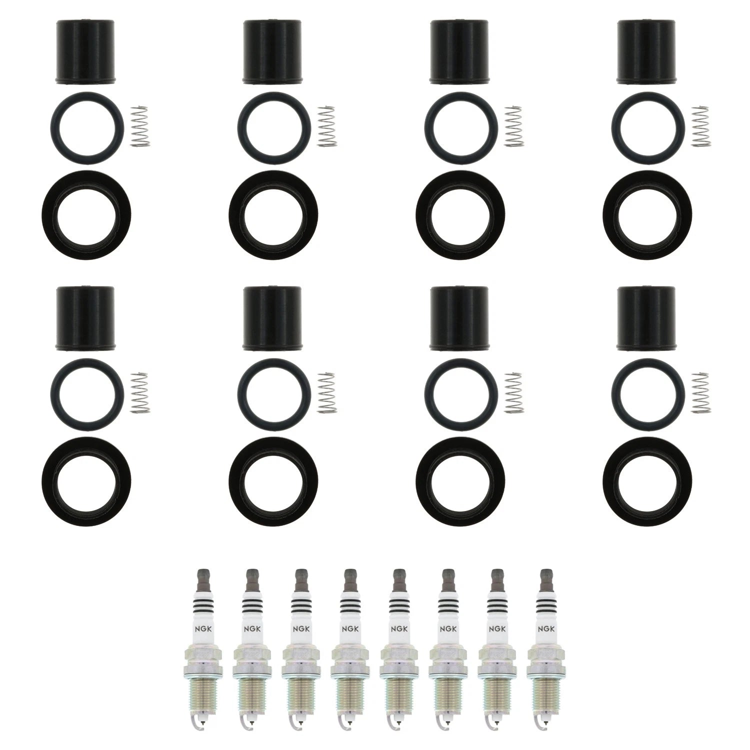 Set of 8 NGK Iridium IX Spark Plugs & Coil Boots for Dodge Dakota, Mitsubishi Raider (V8)