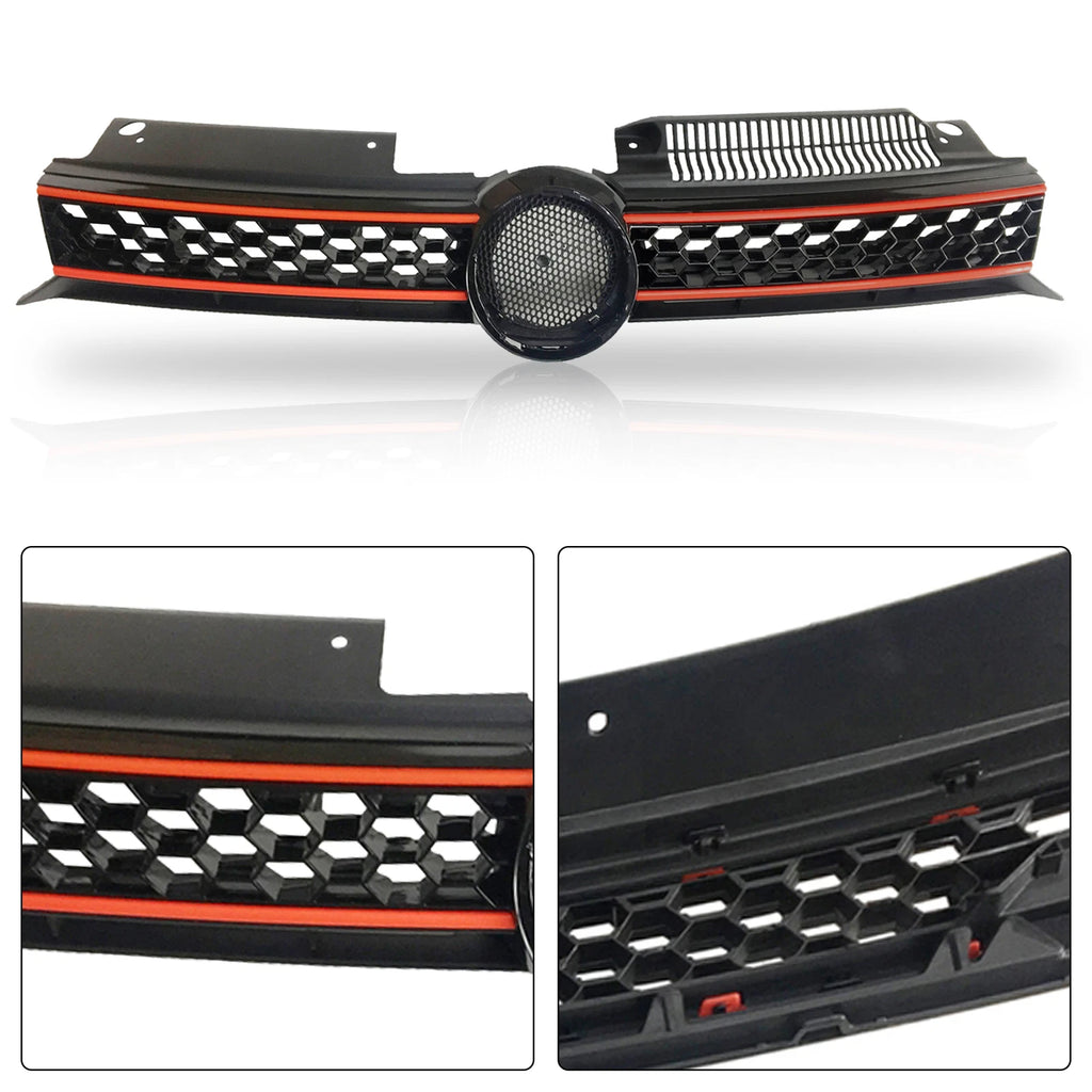 Grille for VW MK6 Golf/GTI/Jetta Sportwagen (2010–2014) Black with Red Trim