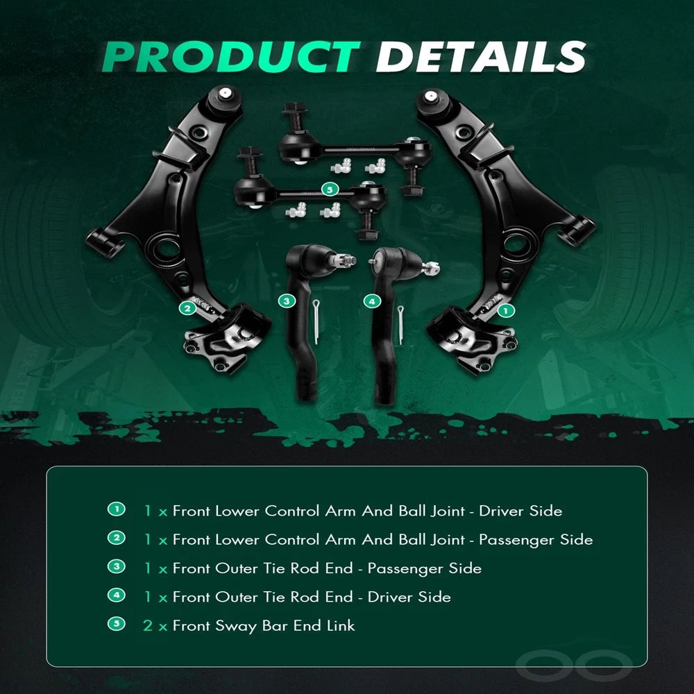 6 Complete Tie Rod Control Arm Front Suspension Kit for Ford Edge & Lincoln MKX (2007–2014)