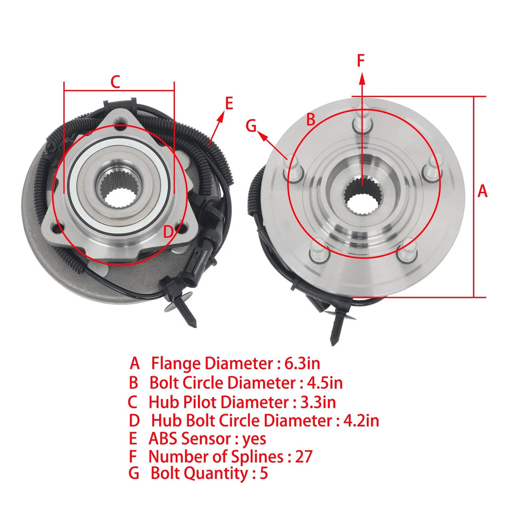 Front Wheel Bearing Hub for Ford Explorer, Mountaineer (2002-2005)