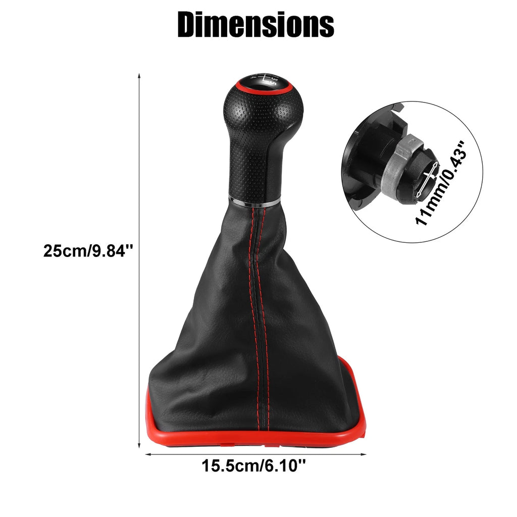 5 Speed Gear Shift Knob Boot with Red Base for Volkswagen Golf (1998–2006)