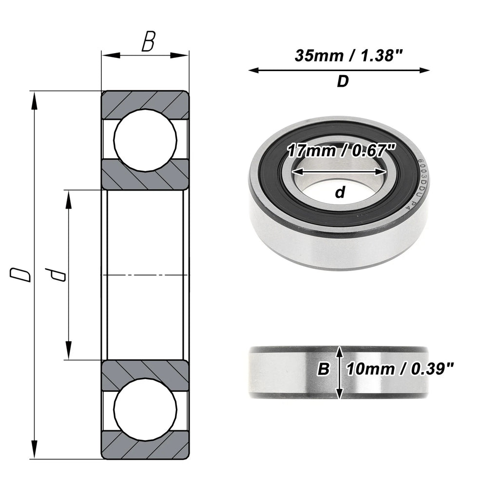 1 Pc 6003DDU Deep Groove Ball Bearing for Scooter Skateboard Wheel (N/A)