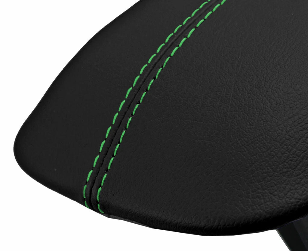 Leather Console Lid Armrest Cover for Ford Mustang (2015–2020) Black Green Stitch