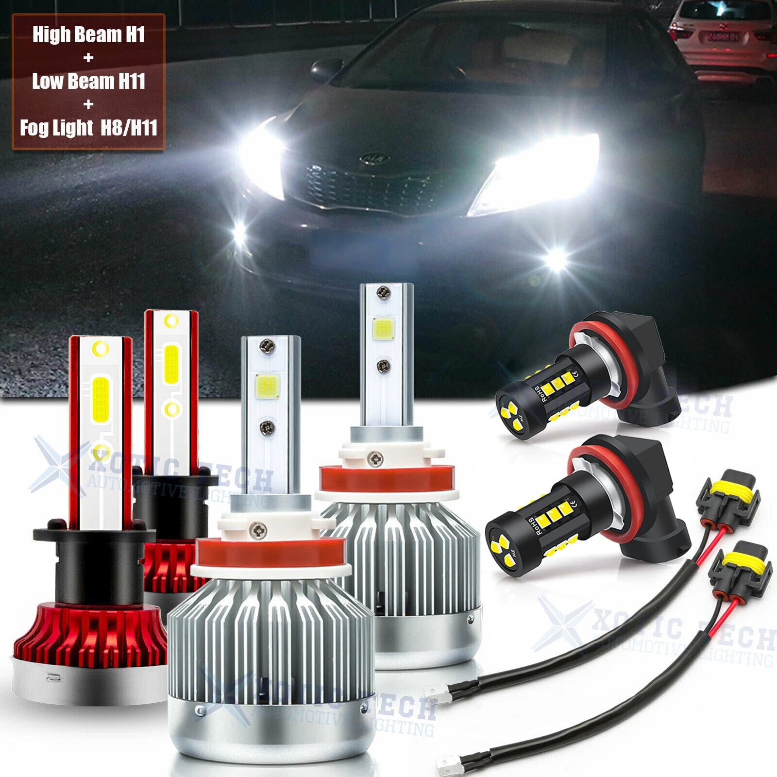 H1 H11 LED Headlight Fog Light Kit for 2011–2013 Kia Optima (Clear)
