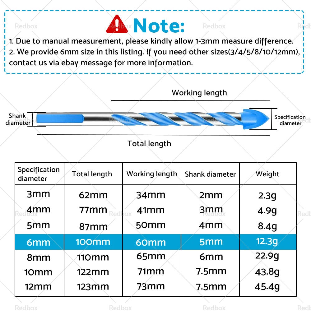 10x 6mm Tungsten Carbide Drill Bits for Porcelain Tile Concrete