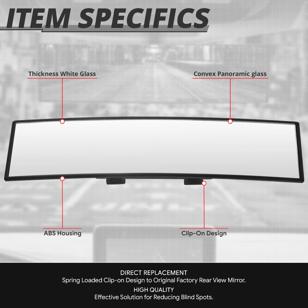 Universal Convex Panoramic Wide Angle Rear View Mirror Glass 11.8" X 3" X 1"