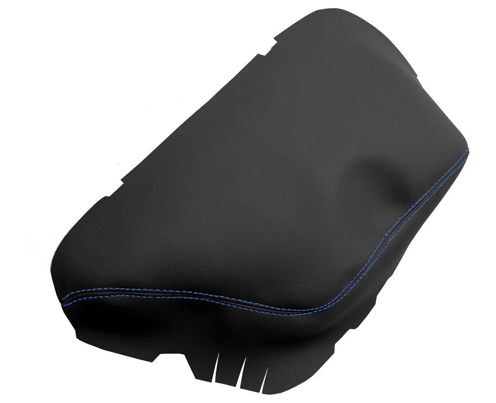 Leather Console Lid Armrest Cover for Dodge Challenger (2015–2020) Blue Stitch