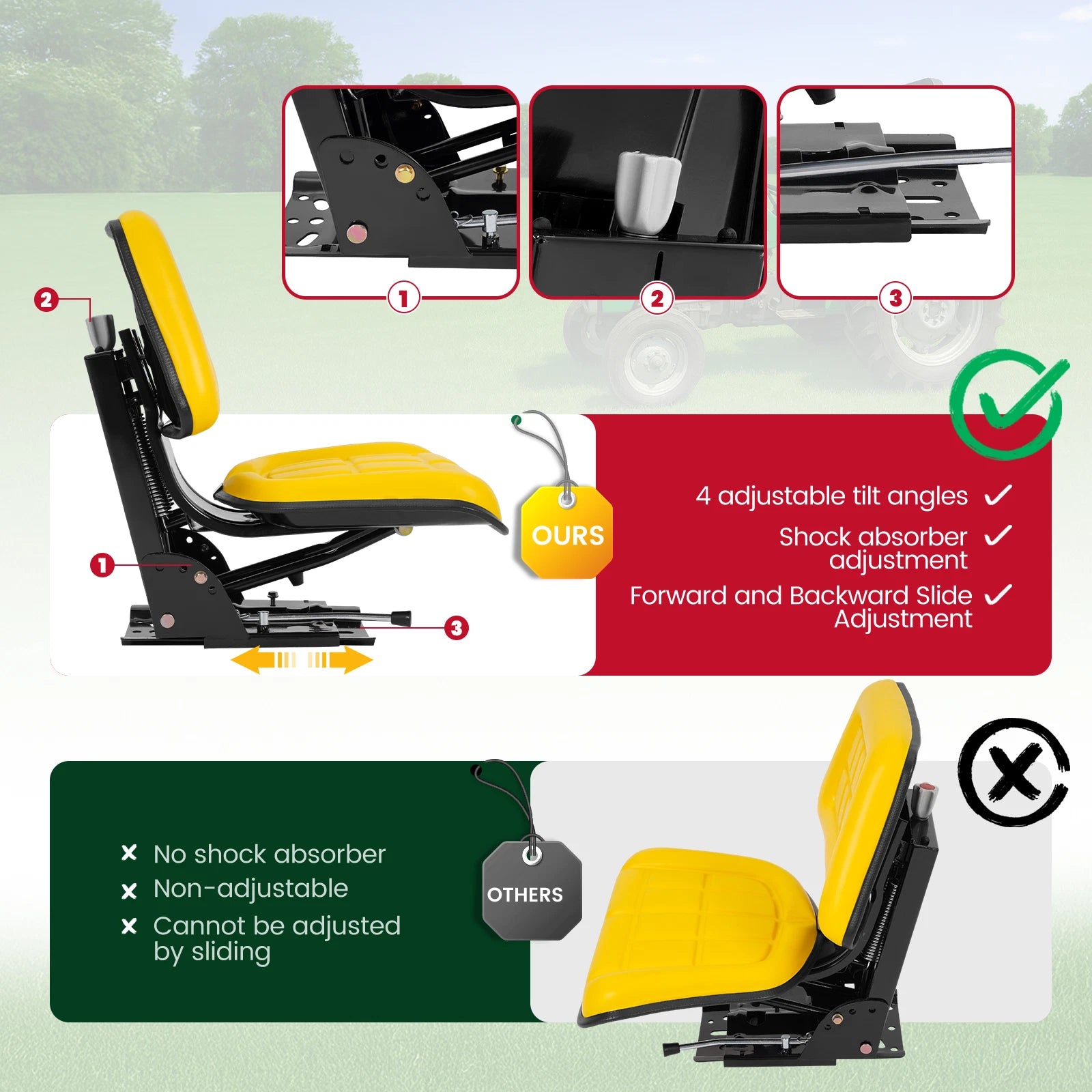 Universal Yellow Suspension Tractor Seat for Massey Ferguson Ford/New Holland