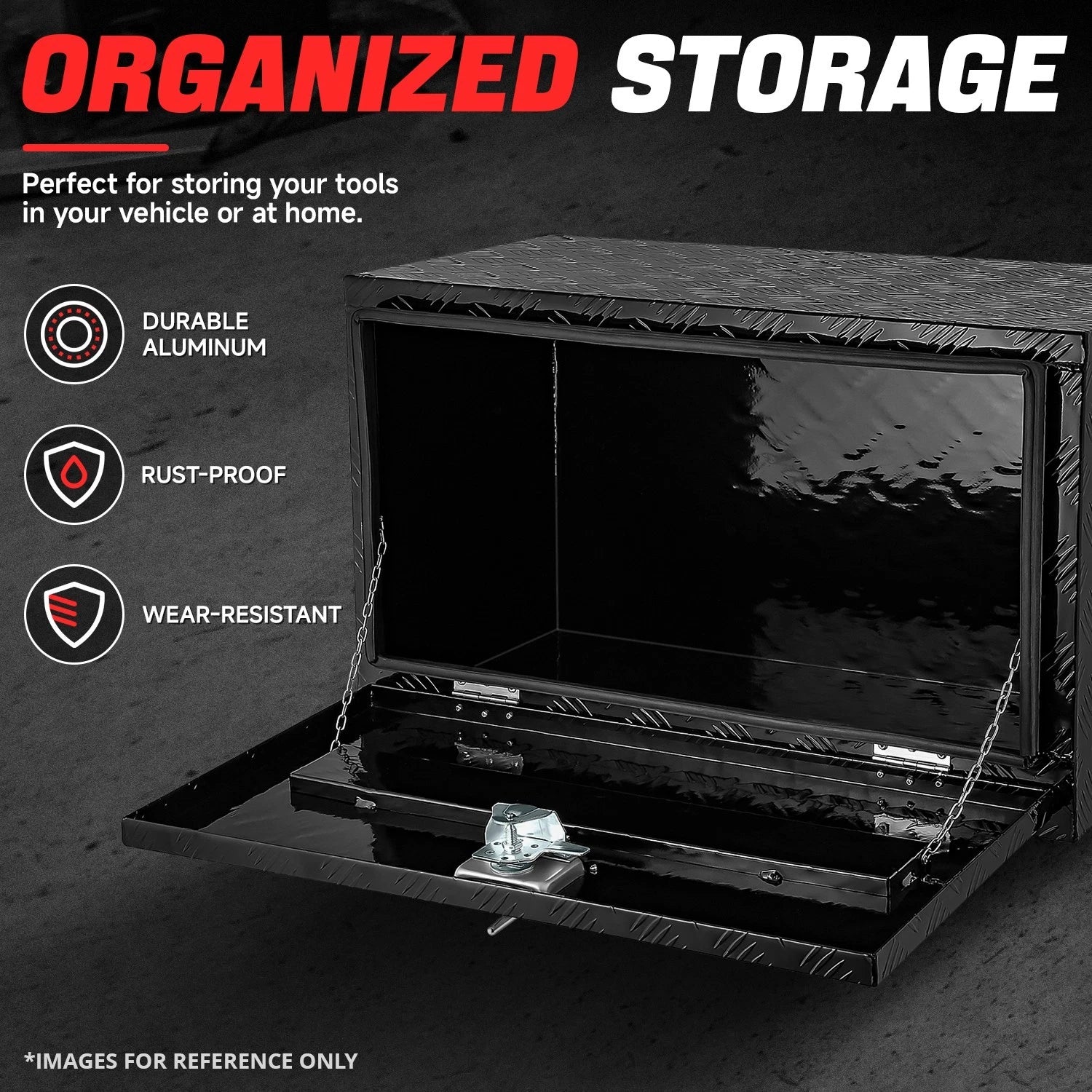 30" x 18" x 17.3" Black Aluminum Tool Box for Universal Use (No Specific Years)