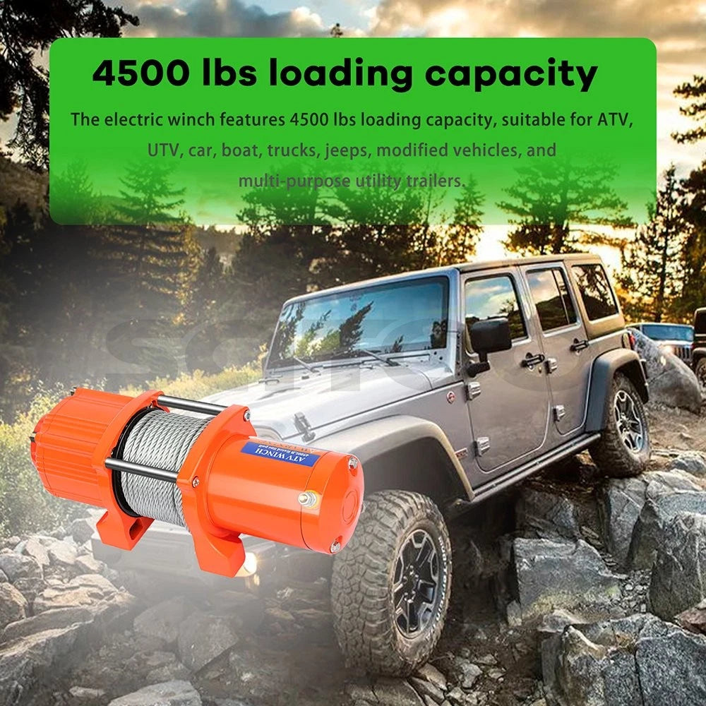4500LBS Electric Recovery Winch for Truck (12V, 6mm x 15m Steel Rope)