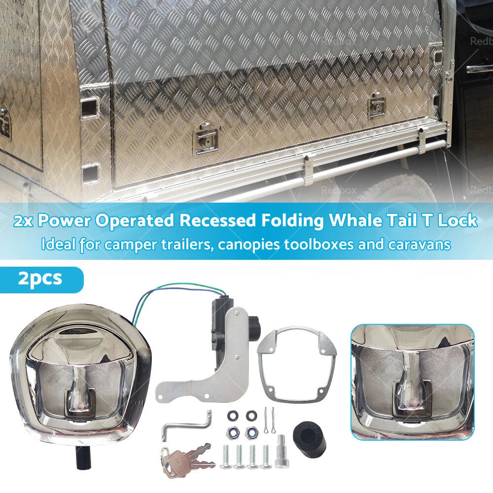 2X Power Operated Recessed Folding Whale Tail T Lock Handle for Trailers