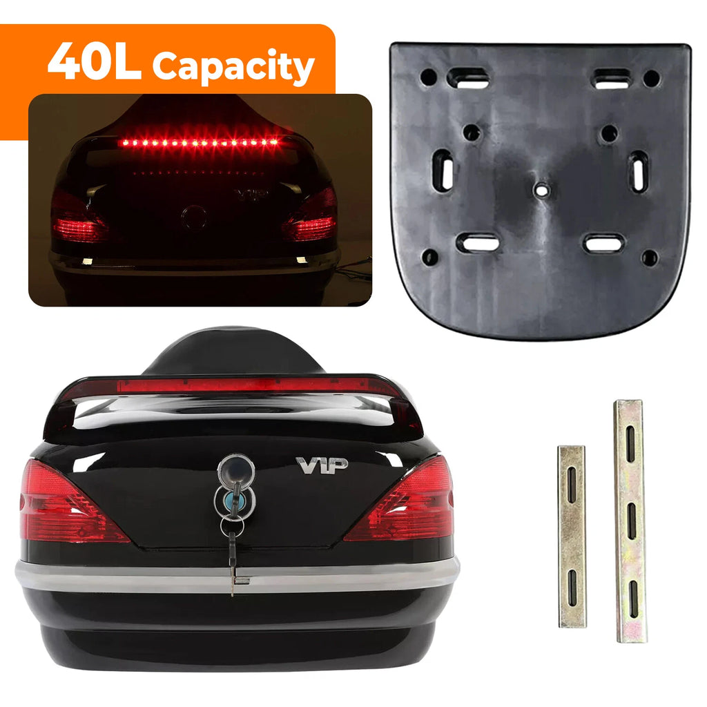 Universal Black Motorcycle Tail Box Rear Luggage Trunk with Tail Light
