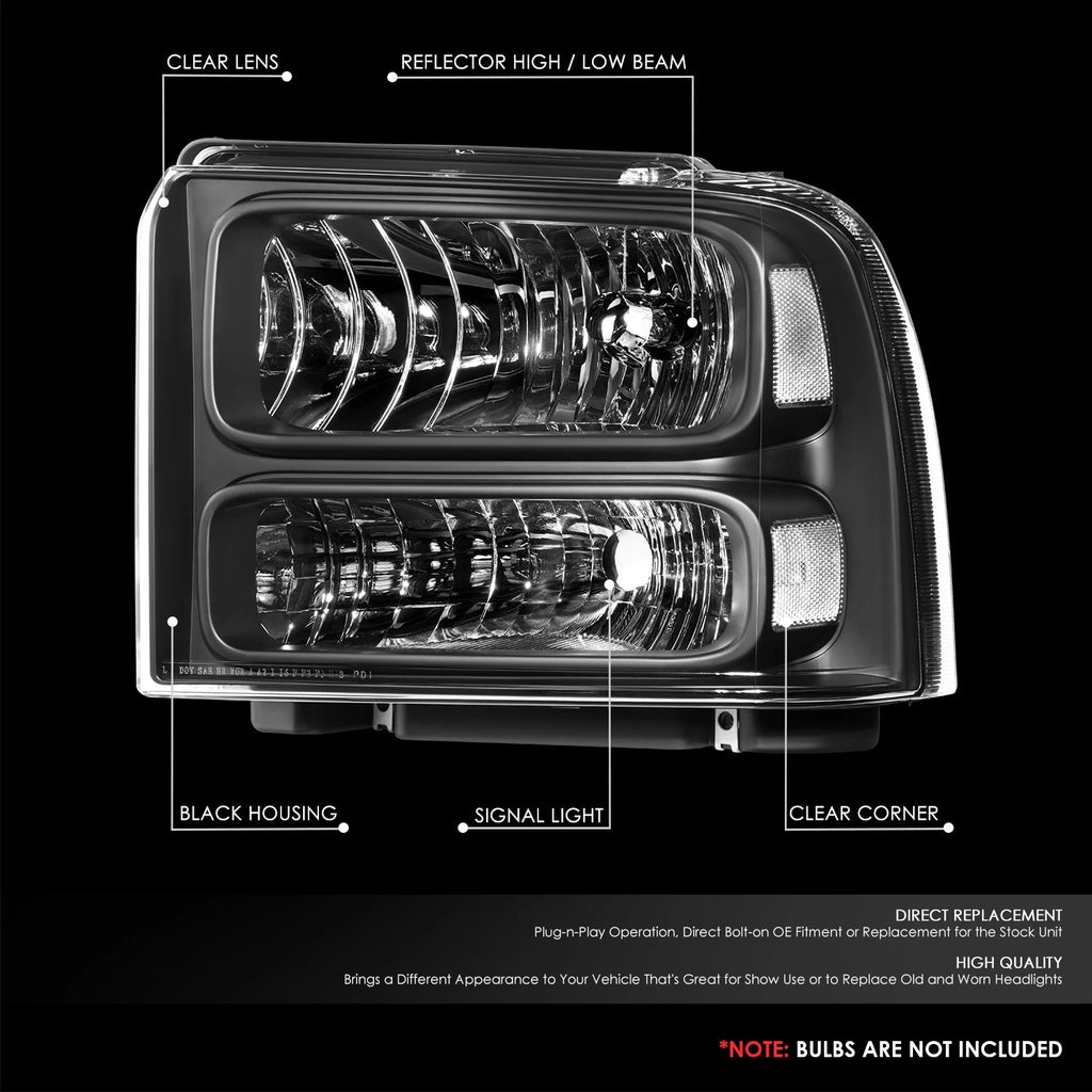 Headlight Lamps for Ford F-250 F-350 F-450 F-550 Super Duty (1999–2004) Black/Clear