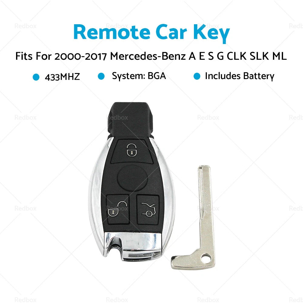 3 Buttons Remote Key Fob 433MHz BGA Chip for Mercedes Benz (2000–Present)