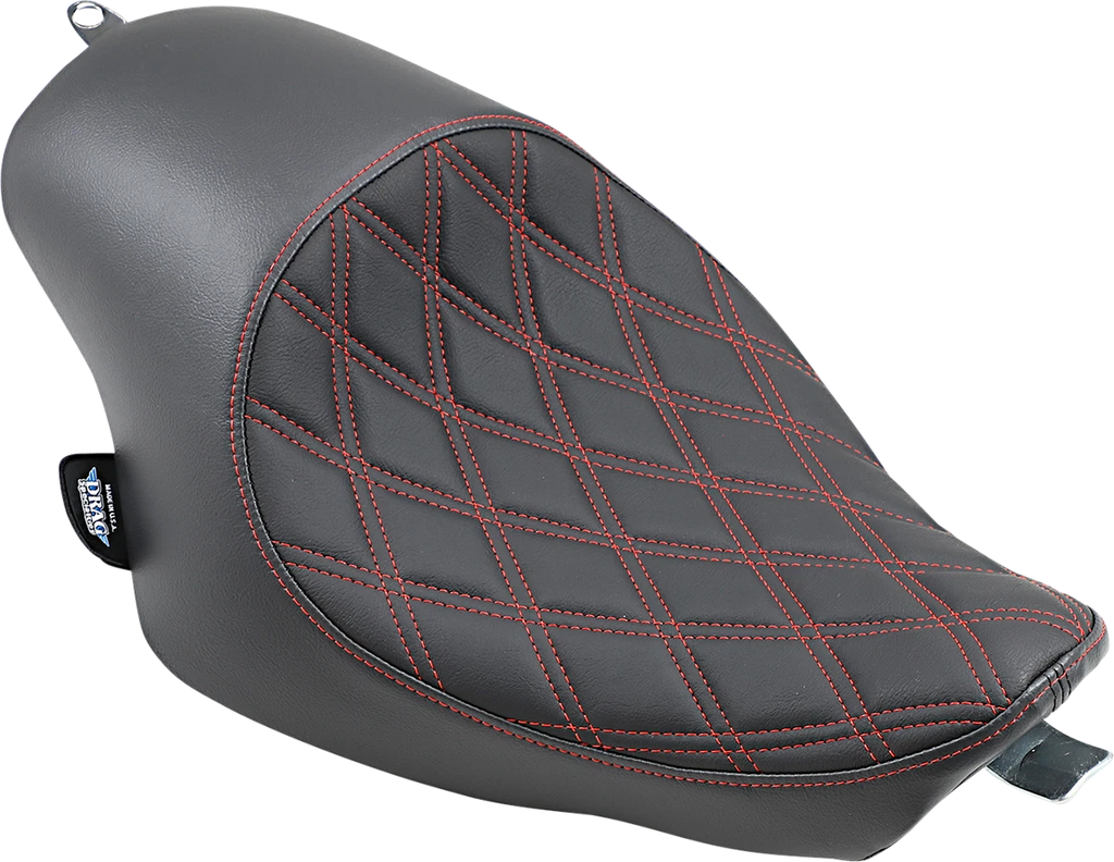 Solo Seat for Harley Sportster (3/4, Double Diamond, Black w/ Red Stitching)